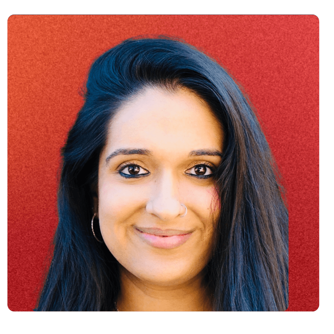 Former Duke Admissions Officer headshot over an orange ombre background