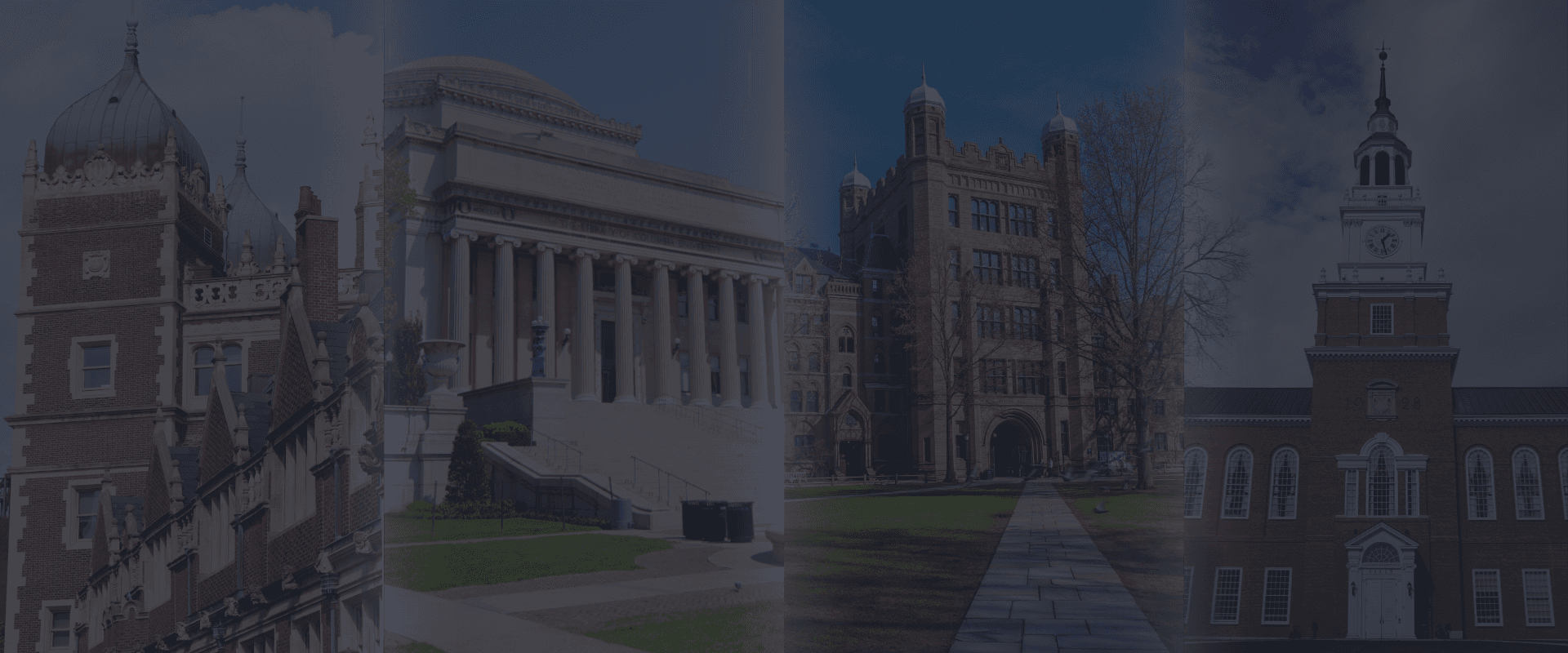 UPenn, Columbia, and Dartmouth Montage with dark overlay.